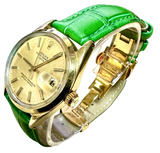 Rolex 1550 Automatic Gold Dial Green Colour Leather Men Watch