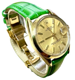 Rolex 1550 Automatic Gold Dial Green Colour Leather Men Watch