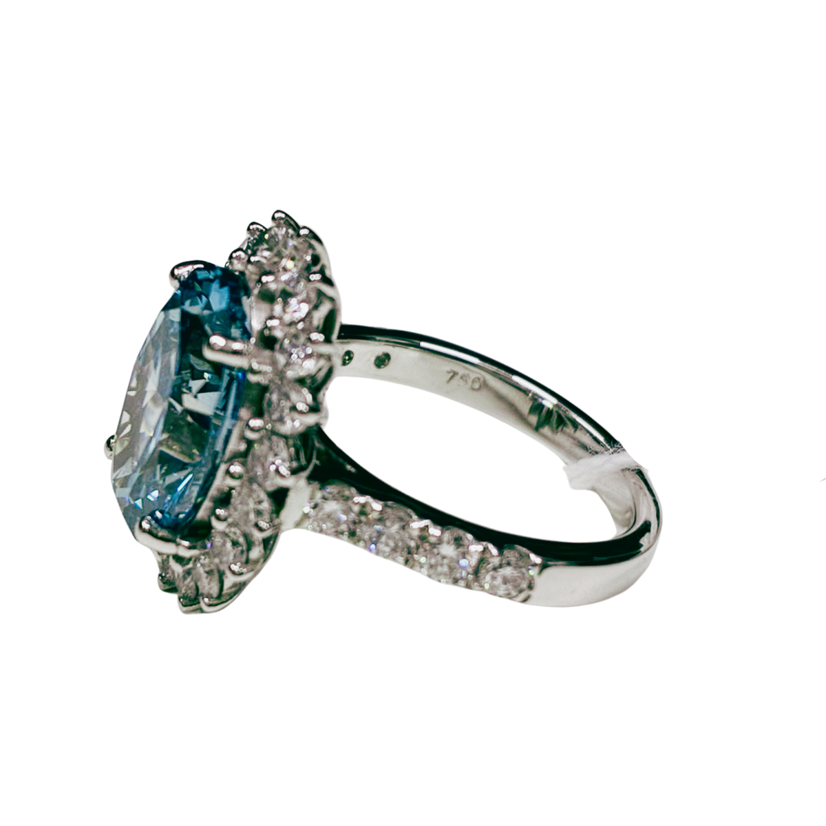 18KWG Blue Lab Grown Diamond Ladys Ring With Cert 6.34GM