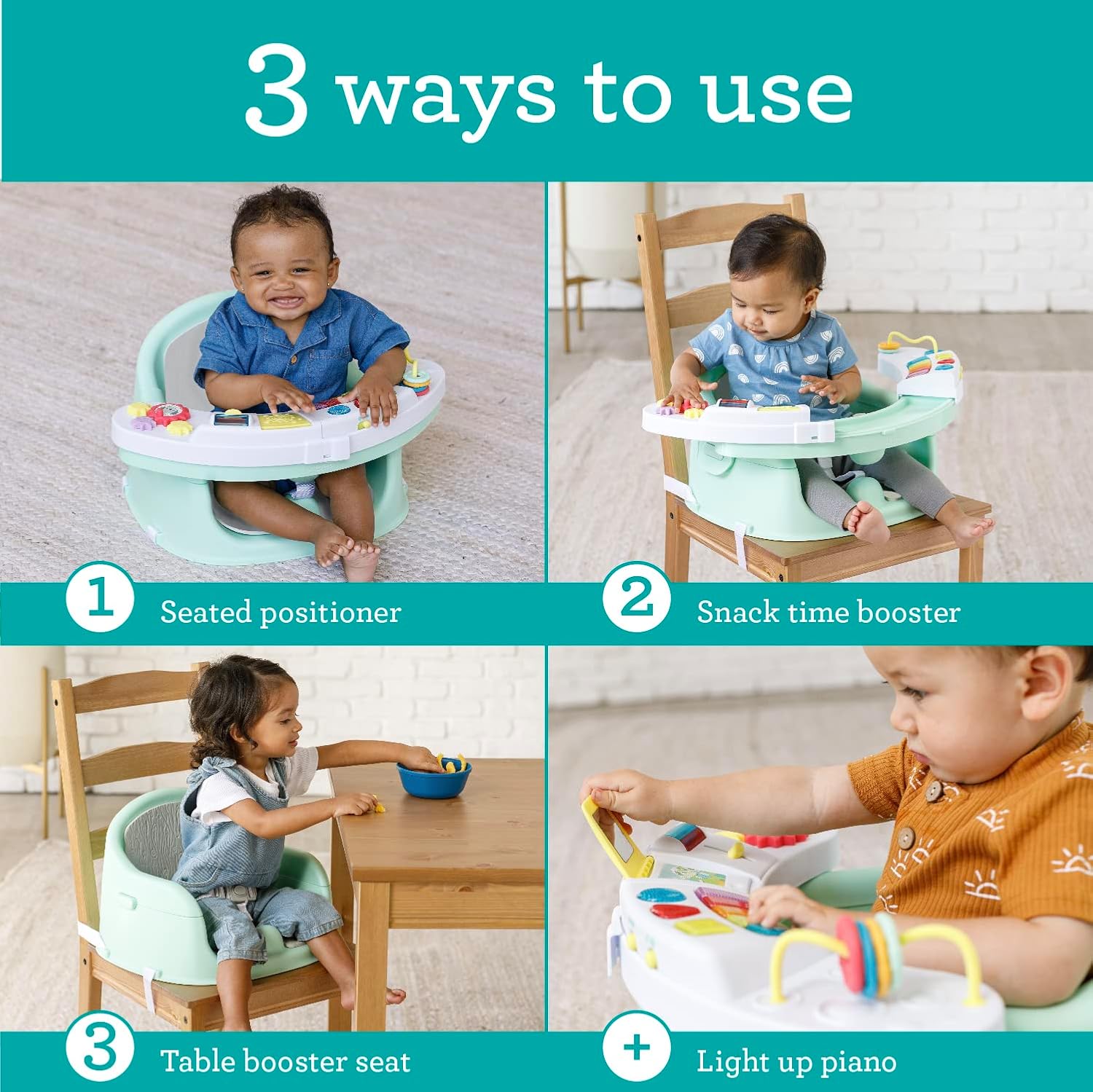 Infantino Music & Lights 3-in-1 Discovery Seat and Booster - Convertible Booster, Infant Activity Seat and Feeding Seat with Electronic Piano for Sensory Exploration, for Babies and Toddlers, Mint Secondary image
