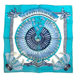 Hermes Laurence Blue Mini Feather Silk Scarf