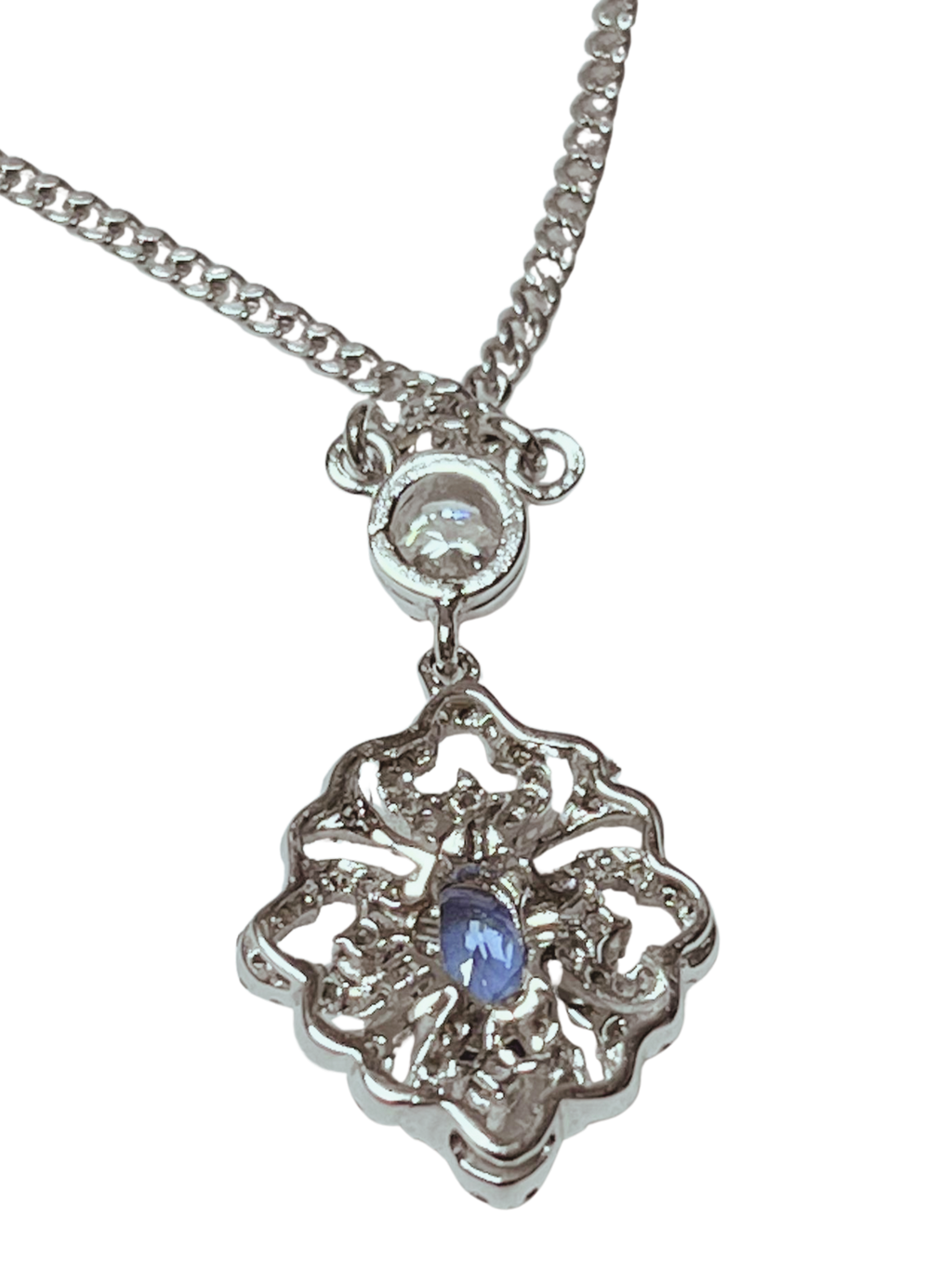 750WG Necklace With Blue Sapphire And Diamond Pendant 6.6GM