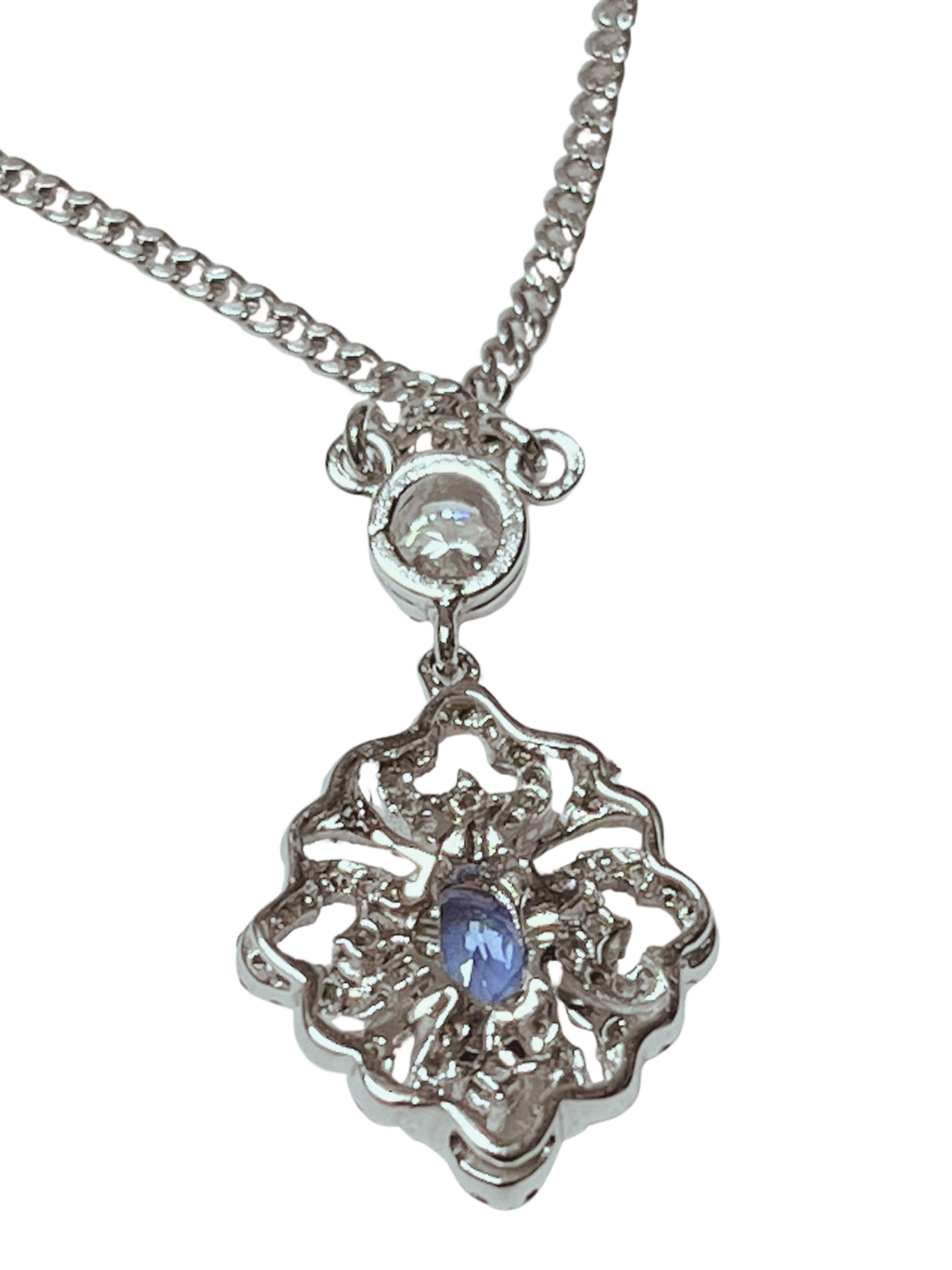 750WG Necklace With Blue Sapphire And Diamond Pendant 6.6GM