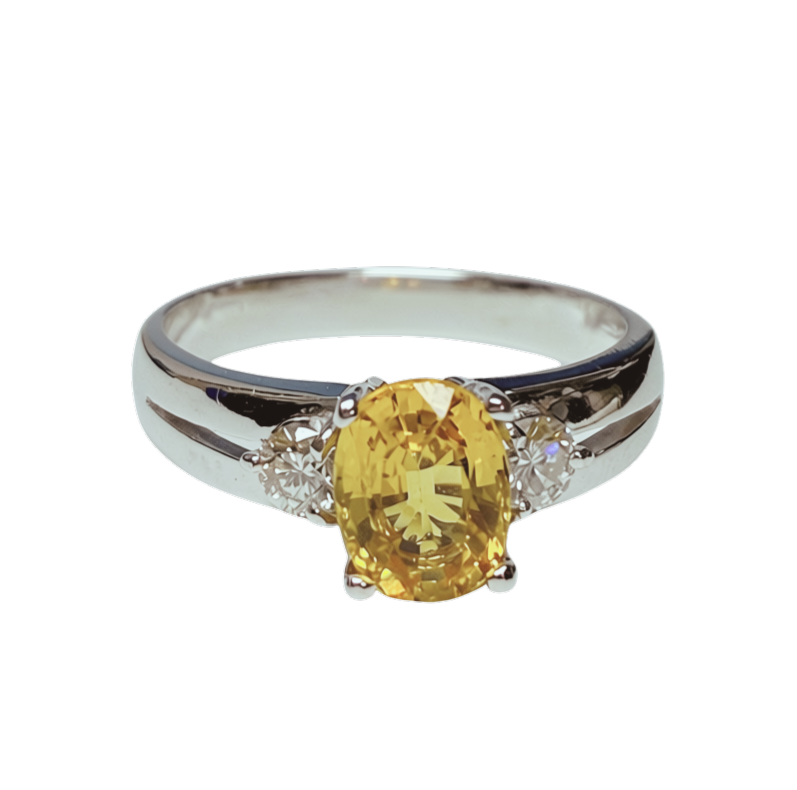 18KWG Oval Cut Yellow Sapphire And Diamond Ring 4.3GM Main image