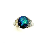 PT900 Natural Black Opal & Diamond Ring