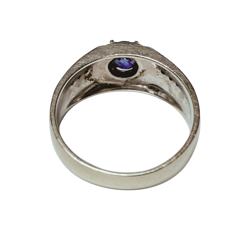 9KWG Mens Blue Sapphire And Diamond Ring 5.8GM