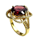 18K Yellow Gold Garnet Diamond Lady Ring