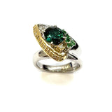 PT900/750YG Green Tourmaline, Tsavorite Garnet & Diamond Ring