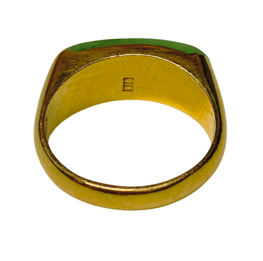 Chinese Yellow Gold And Green Jade Cabochon Saddle Ring 4.8GM