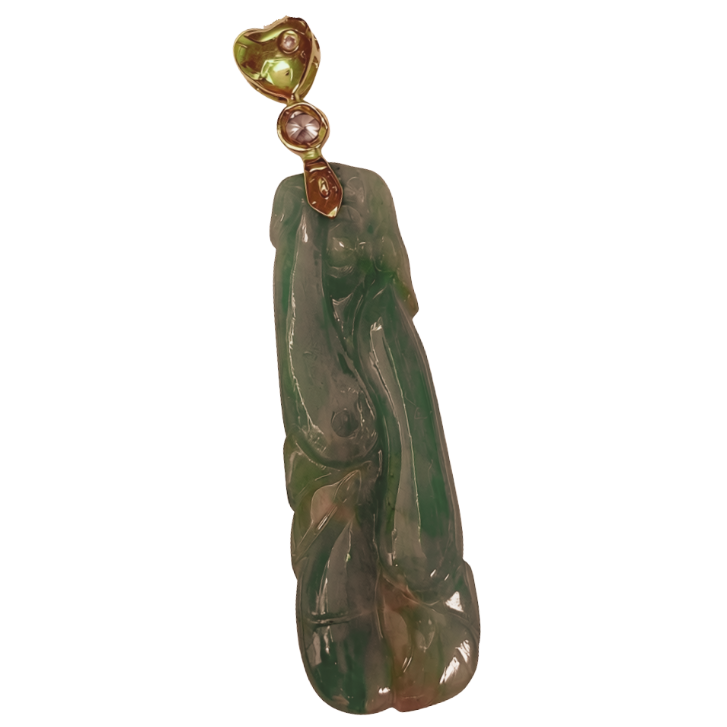 18KYG Diamond And Green Jade Pendant 7.6GM