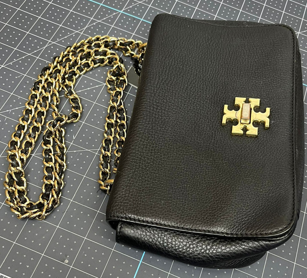 Tory Burch Britten Small Adjustable Shoulder Bag Black Pebbled Leather