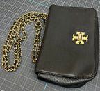 Tory Burch Britten Small Adjustable Shoulder Bag Black Pebbled Leather