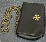 Tory Burch Britten Small Adjustable Shoulder Bag Black Pebbled Leather