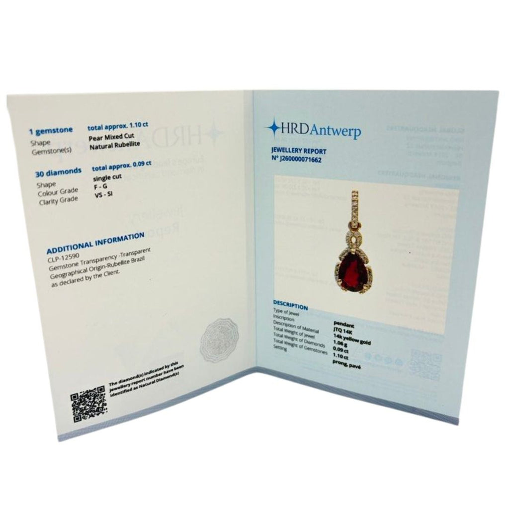 14K Yellow Gold Natural Rubellite & Diamond Pendant