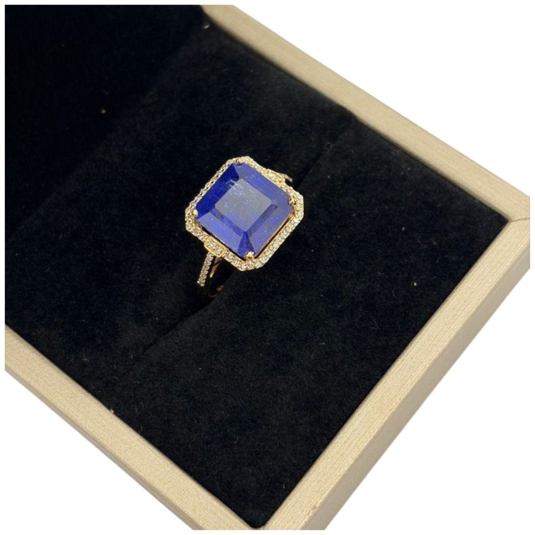 14K Yellow Gold Natural Tanzanite & Diamond Ring Main image