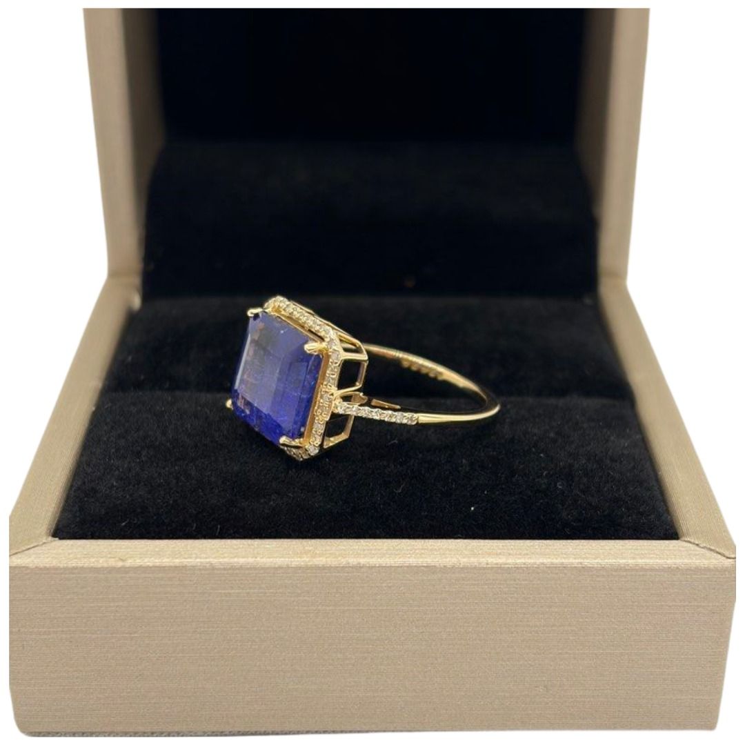 14K Yellow Gold Natural Tanzanite & Diamond Ring