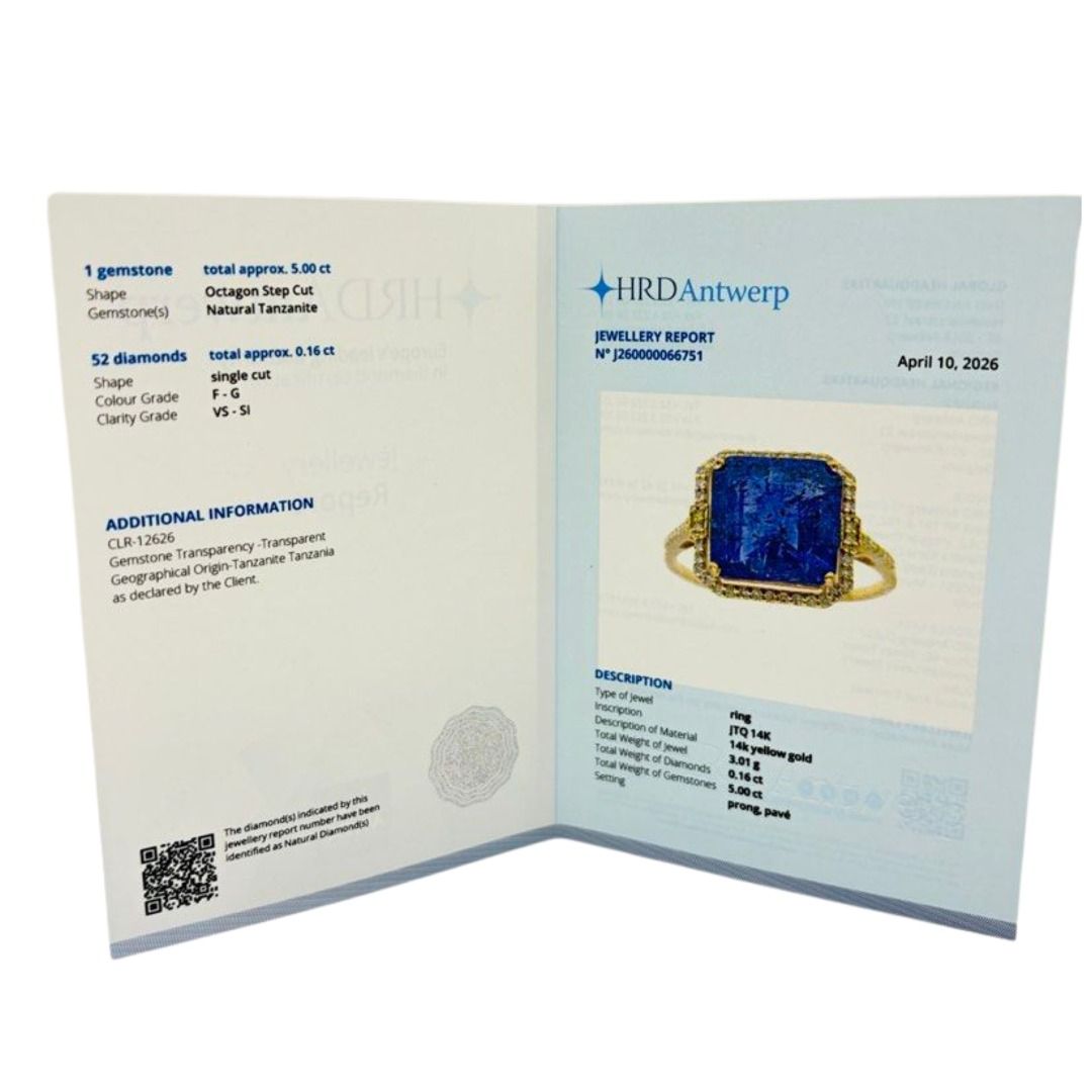 14K Yellow Gold Natural Tanzanite & Diamond Ring