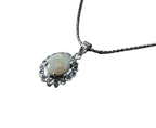 18K White Gold Opal Diamond Pendant With Necklace 4.5G