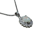 18K White Gold Opal Diamond Pendant With Necklace 4.5G