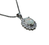 18K White Gold Opal Diamond Pendant With Necklace 4.5G