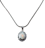 18K White Gold Opal Diamond Pendant With Necklace 4.5G