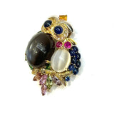 18KYG/PT900 Moonstones, Precious Stones & Diamond Brooch