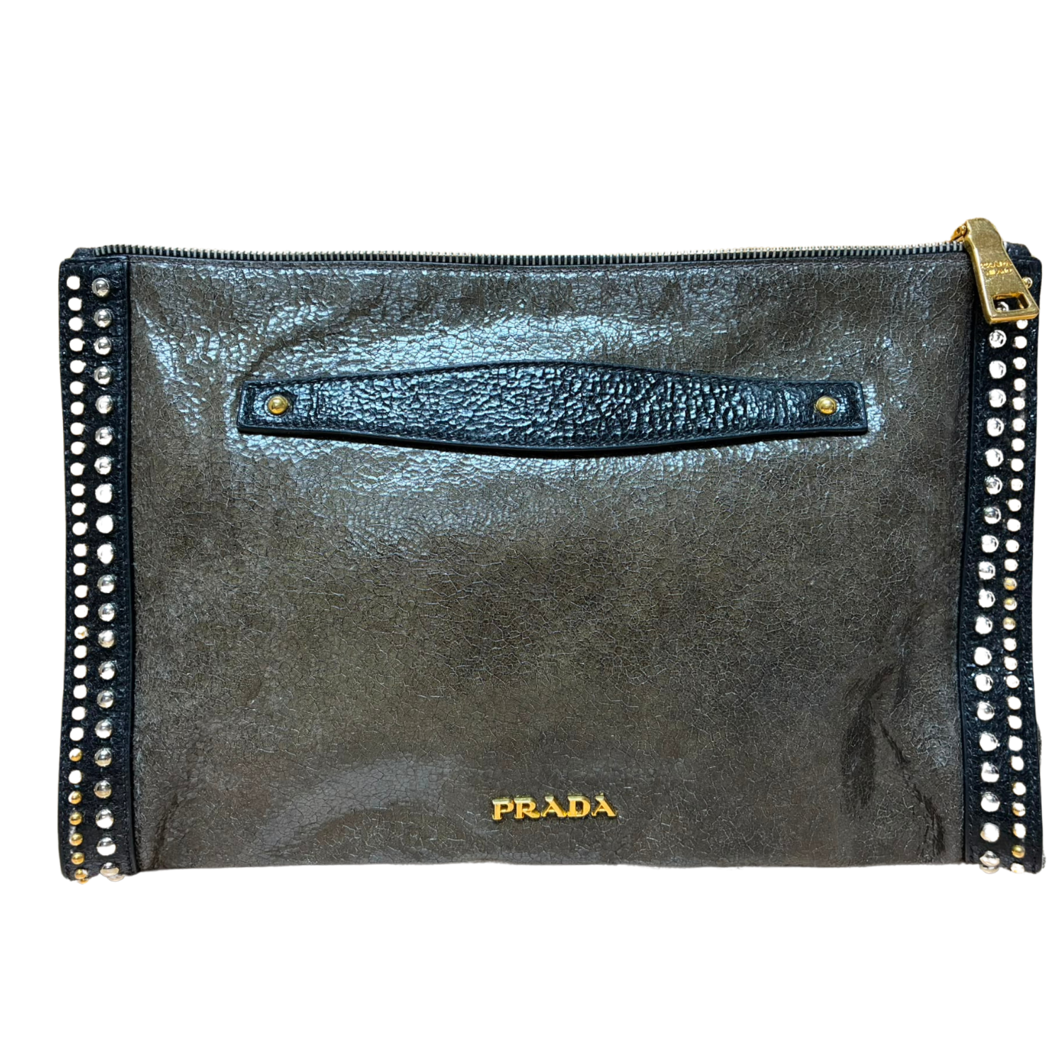 Prada Leather Craquele Studded Clutch Main image