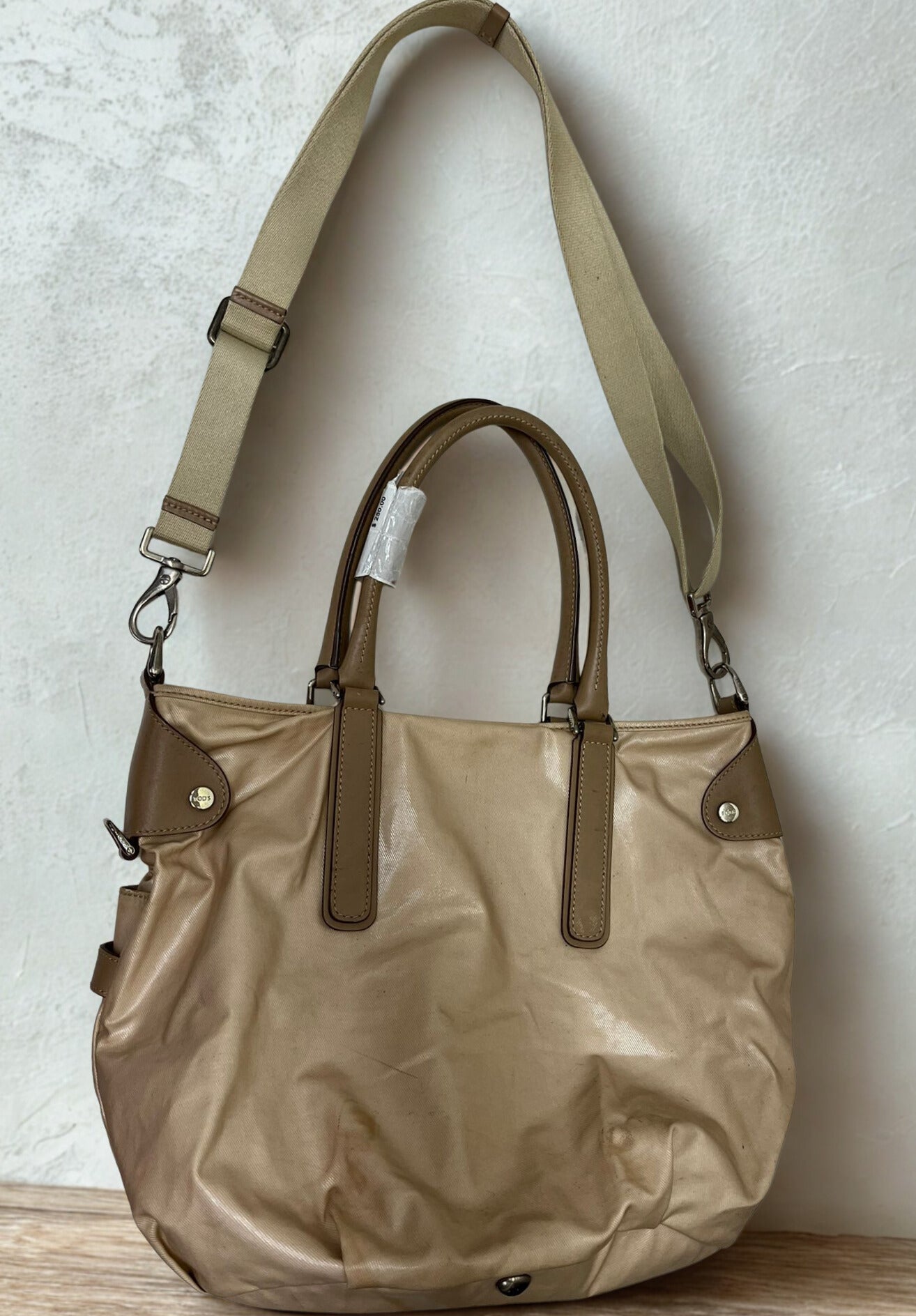 TODS Beige Coated Canvas Leather Trim Cargo Crossbody BAG Secondary image