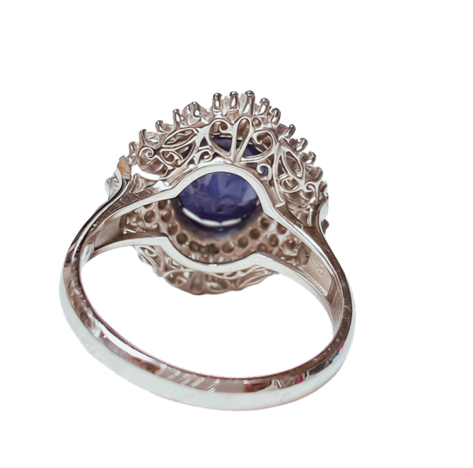 PT900 Oval Cut Sapphire Ring With Diamond Halos 7.7GM