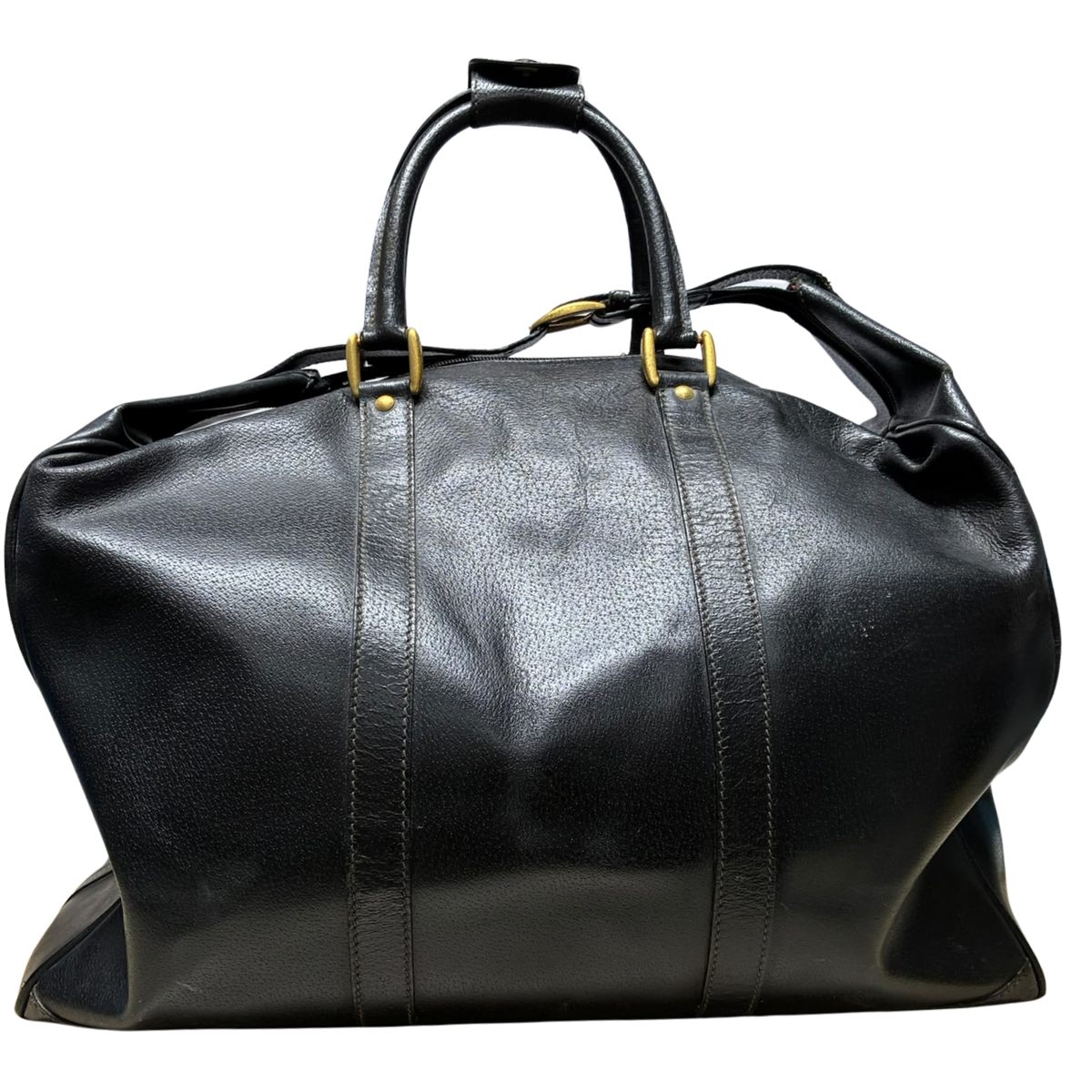 Gucci Vintage Boston Travel Weekender Bag Black Leather