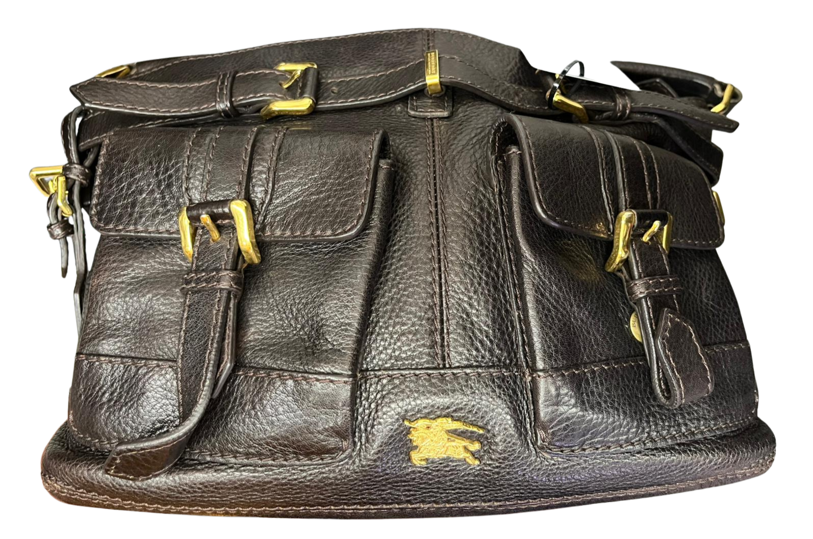 Burberry Dark Brown Leather Front Pocket Hobo