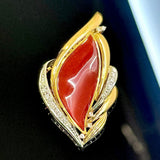 18KYG Coral & Diamond Brooch