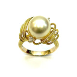 18KYG Golden South Sea Pearl & Diamond Ring