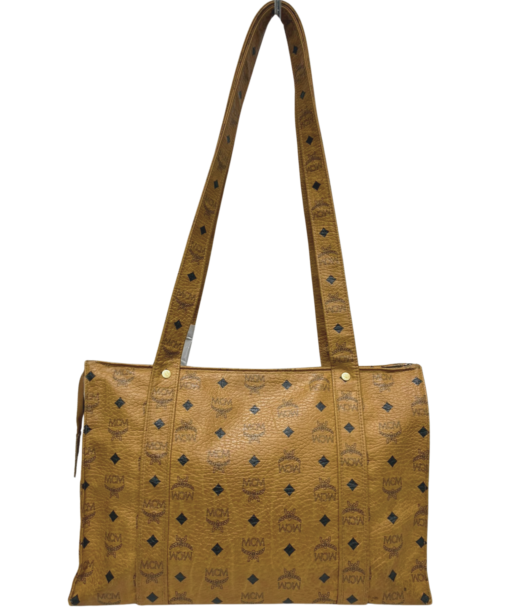 MCM Visetos Monogram Cognac Shopper Tote Bag 39cm