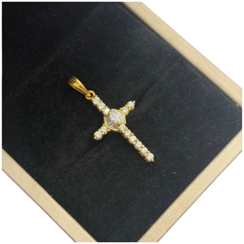 22K Yellow Gold Natural Diamond Cross Pendant