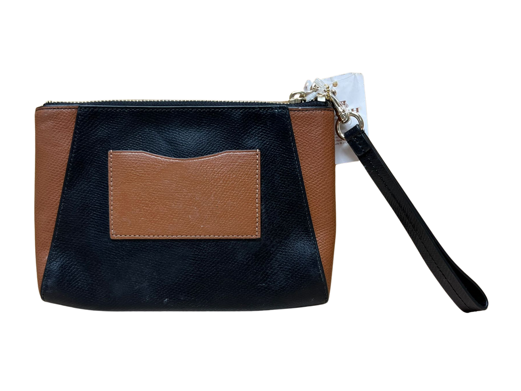 Coach Morgan F64848 Clutch Wristlet Black Saddle Brown Leather