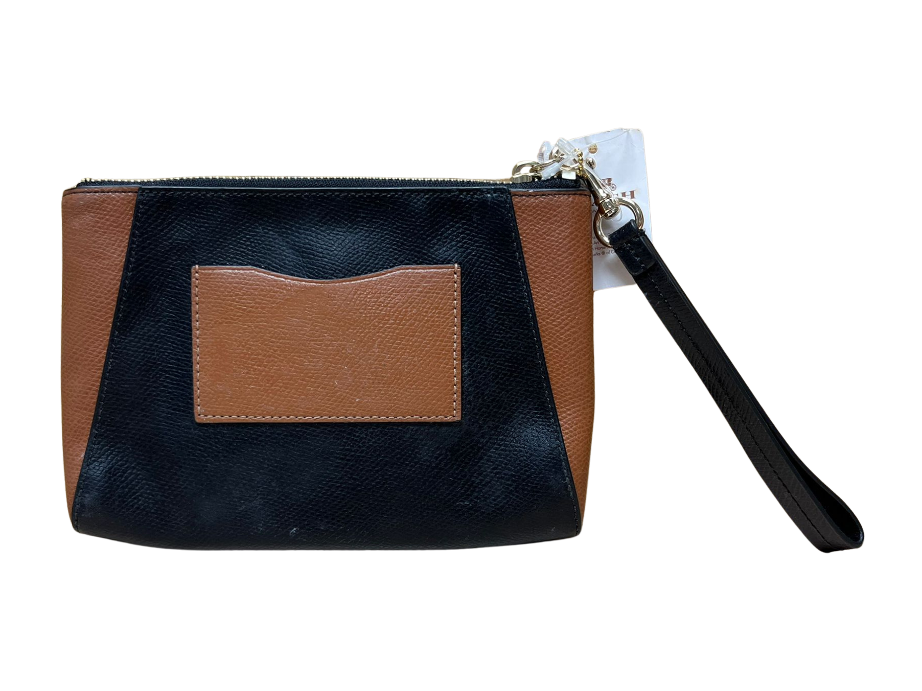 Coach Morgan F64848 Clutch Wristlet Black Saddle Brown Leather
