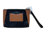 Coach Morgan F64848 Clutch Wristlet Black Saddle Brown Leather