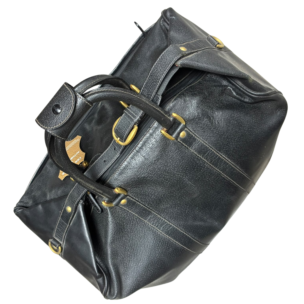 Gucci Vintage Boston Travel Weekender Bag Black Leather