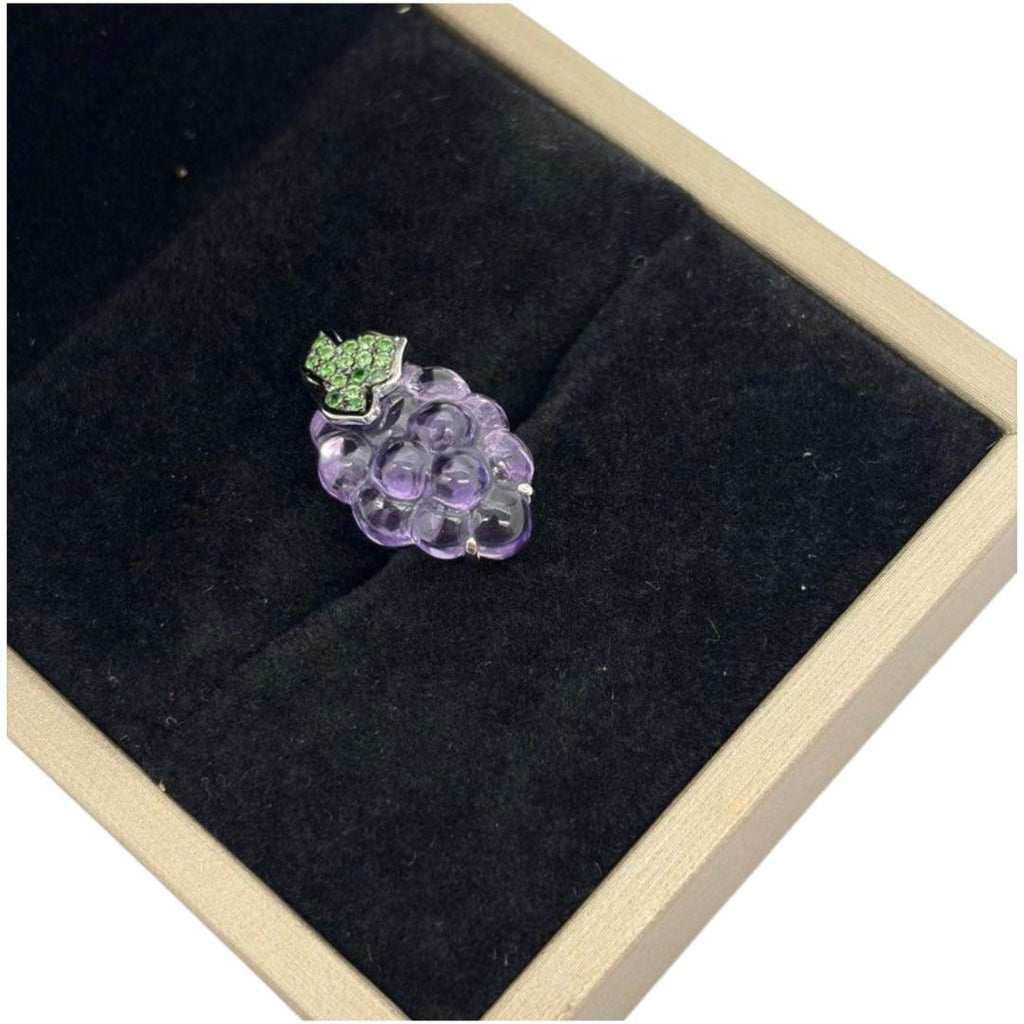 18K White Gold Natural Amethyst Pendant, Grapes Shape