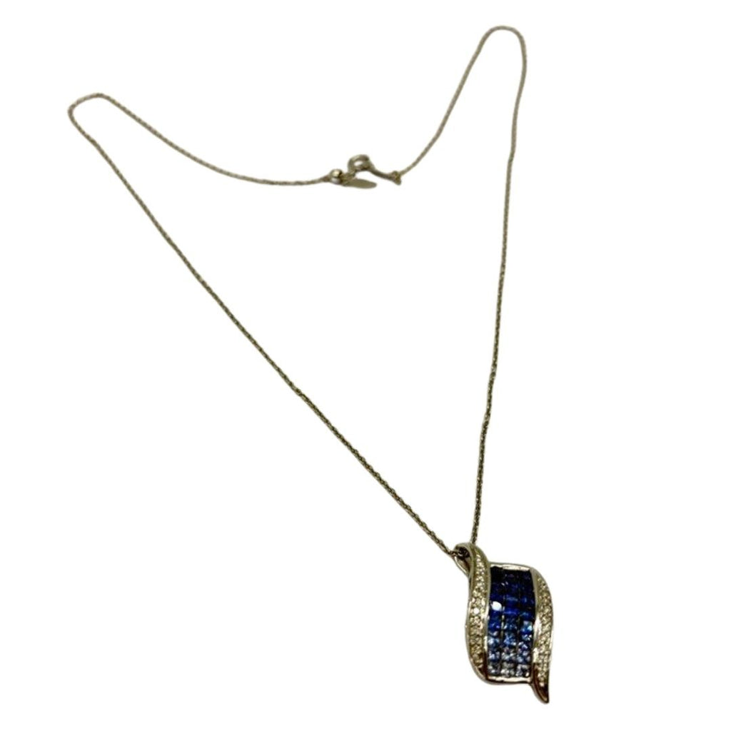 18K White Gold Natural Blue Sapphire & Diamond Necklace