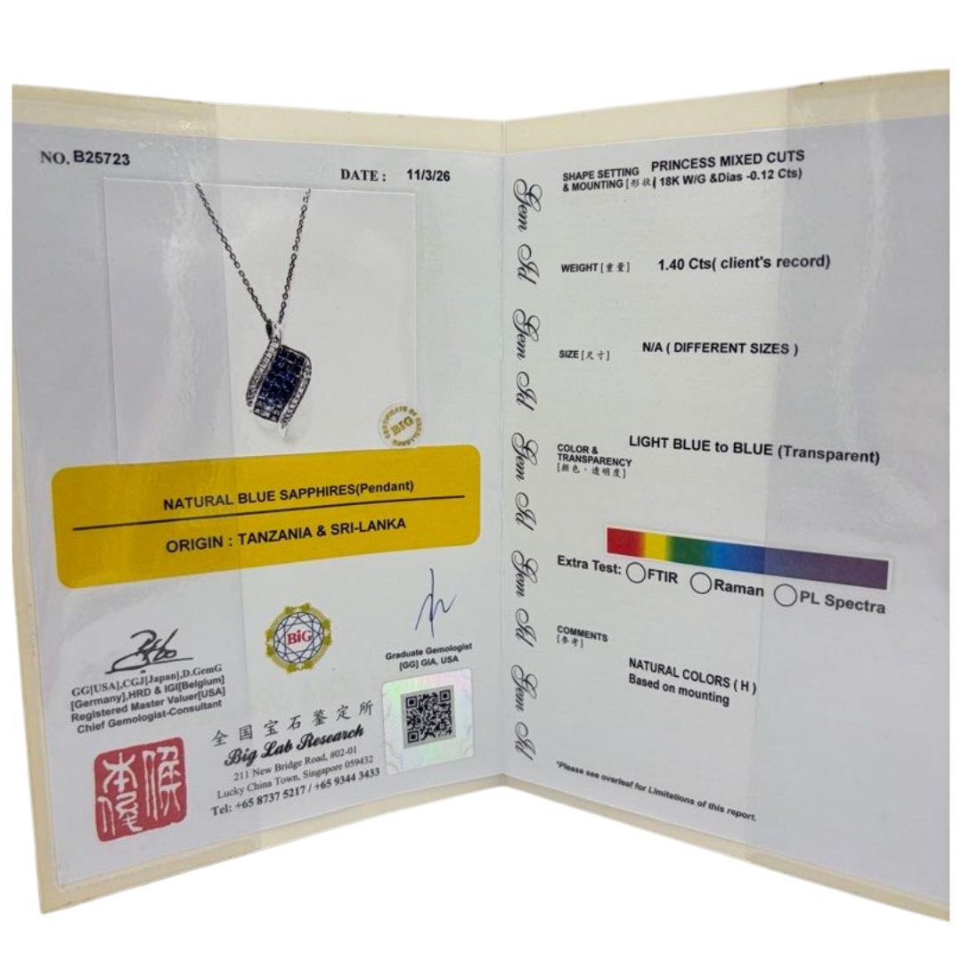 18K White Gold Natural Blue Sapphire & Diamond Necklace