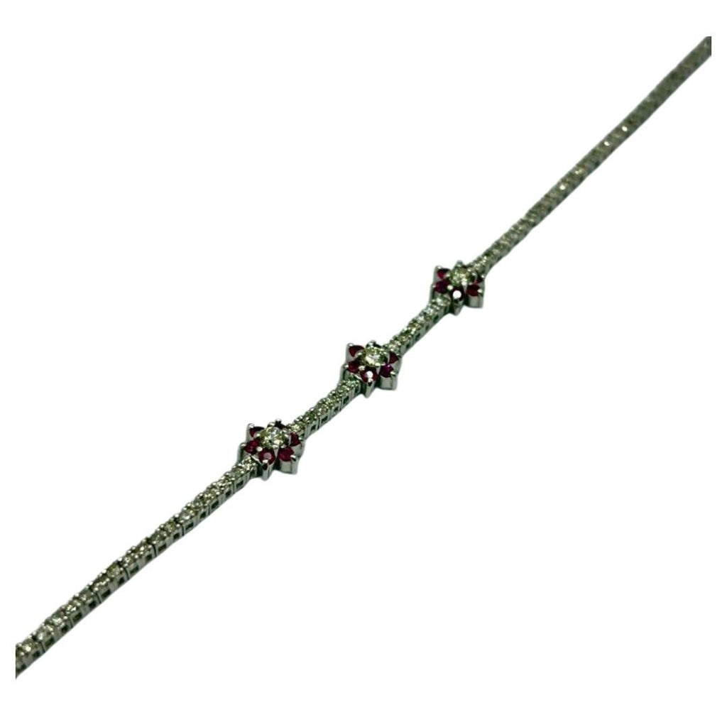 18K White Gold Natural Ruby & Diamond Bracelet