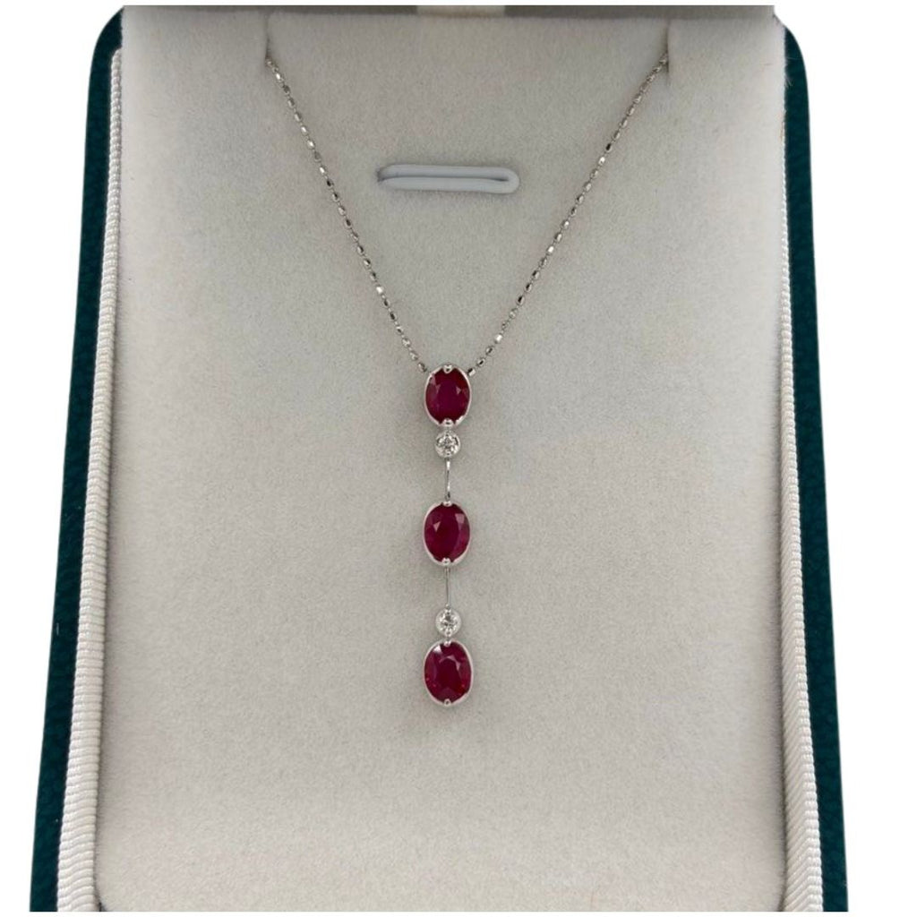 18K White Gold Natural Ruby & Diamond Necklace