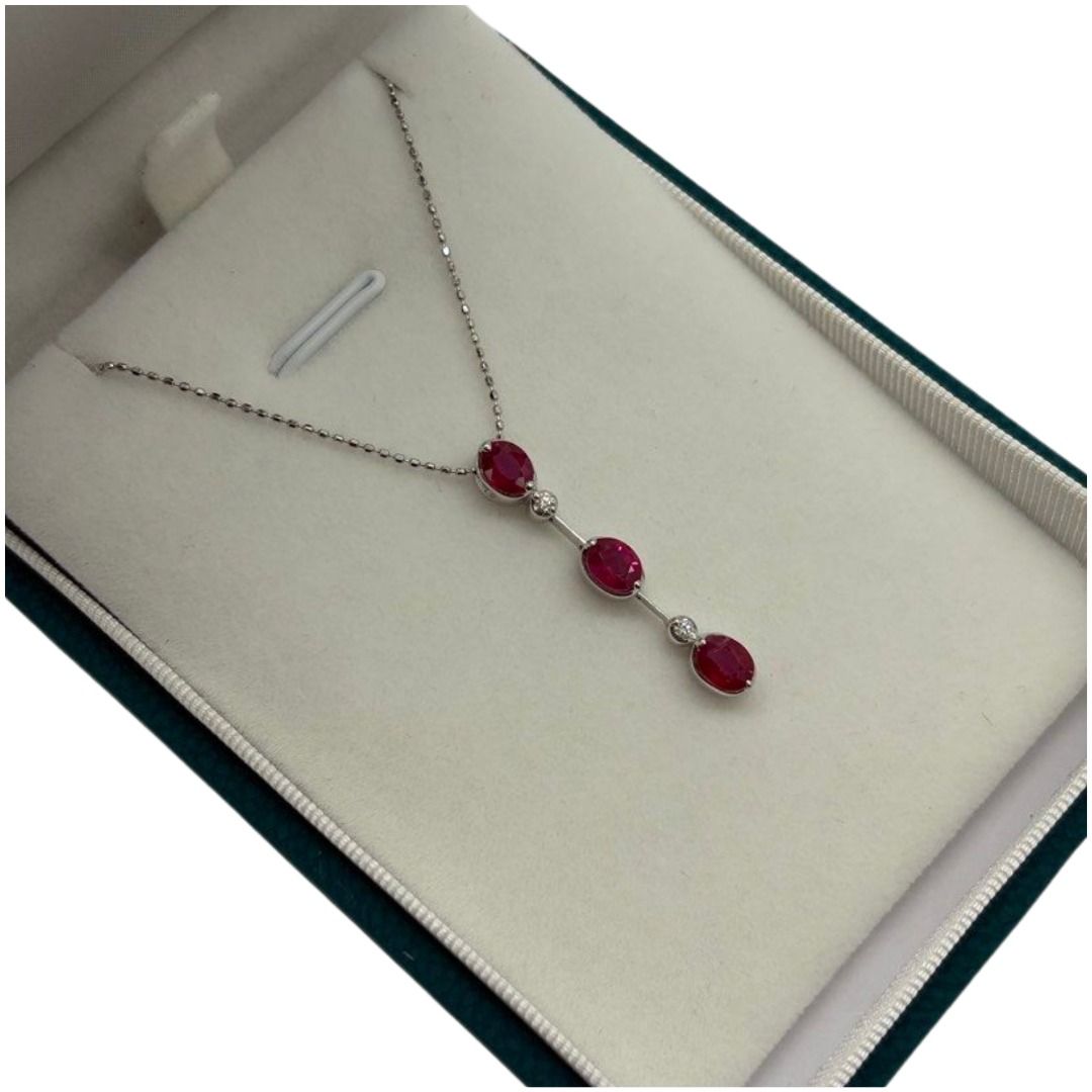 18K White Gold Natural Ruby & Diamond Necklace Main image