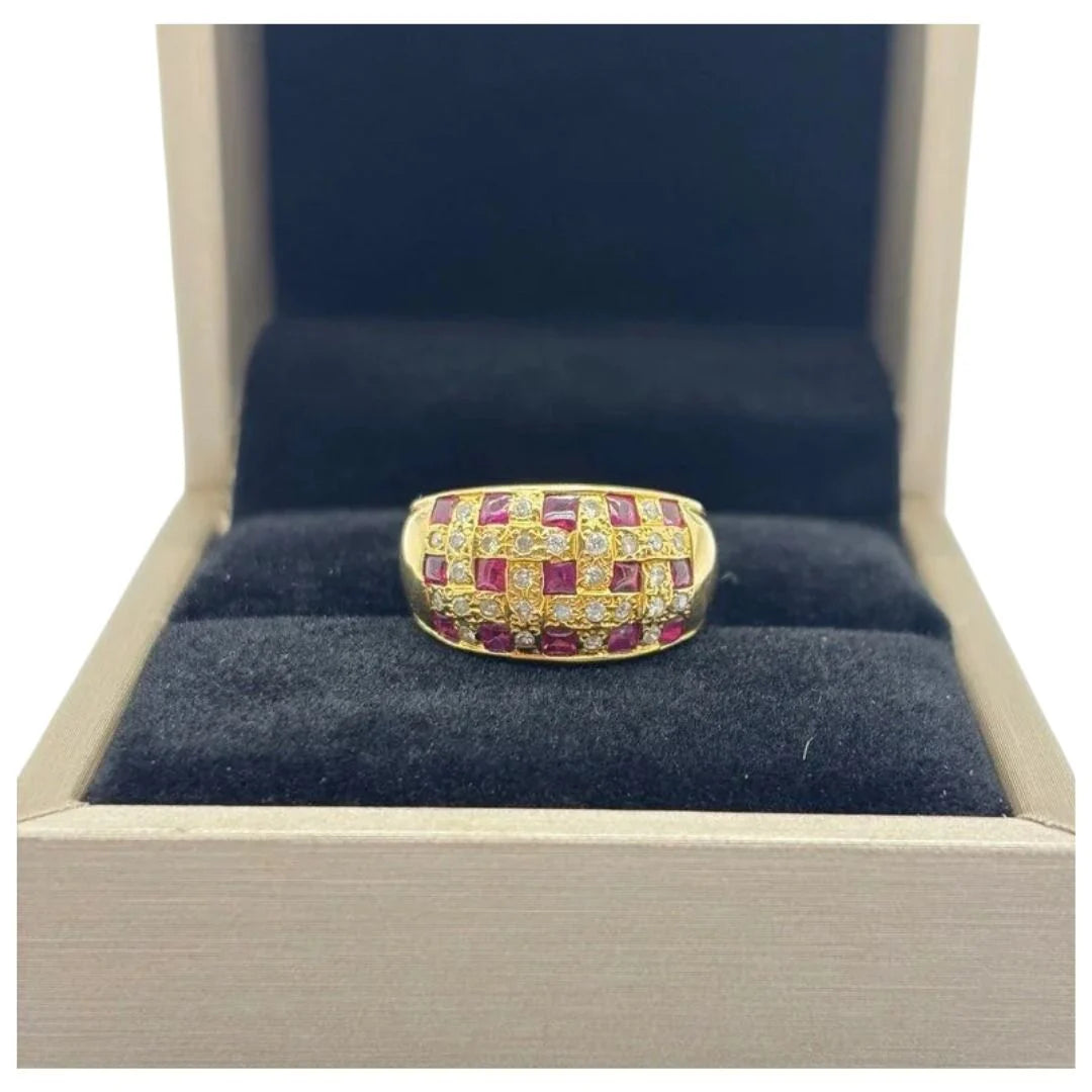 18K Yellow Gold Natural Ruby & Diamond Ring