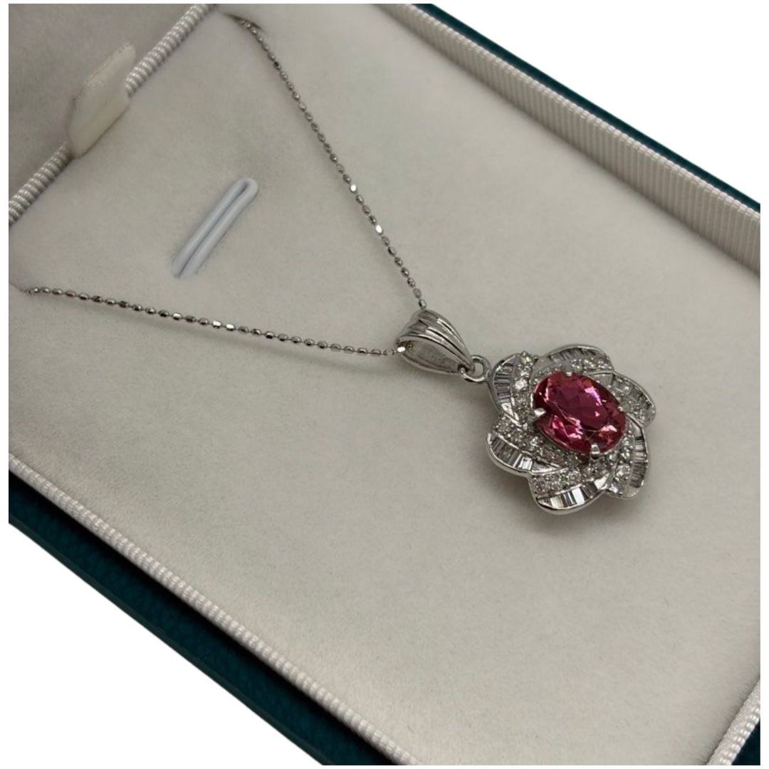 18KWG/PT900 Natural Pink Tourmaline & Diamond Necklace Main image