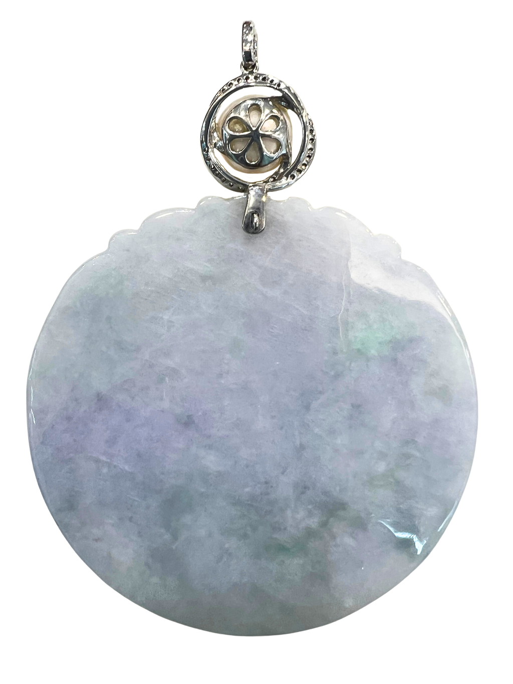 Natural Jadeite With White Gold Mabe Pearl Diamond Pendants