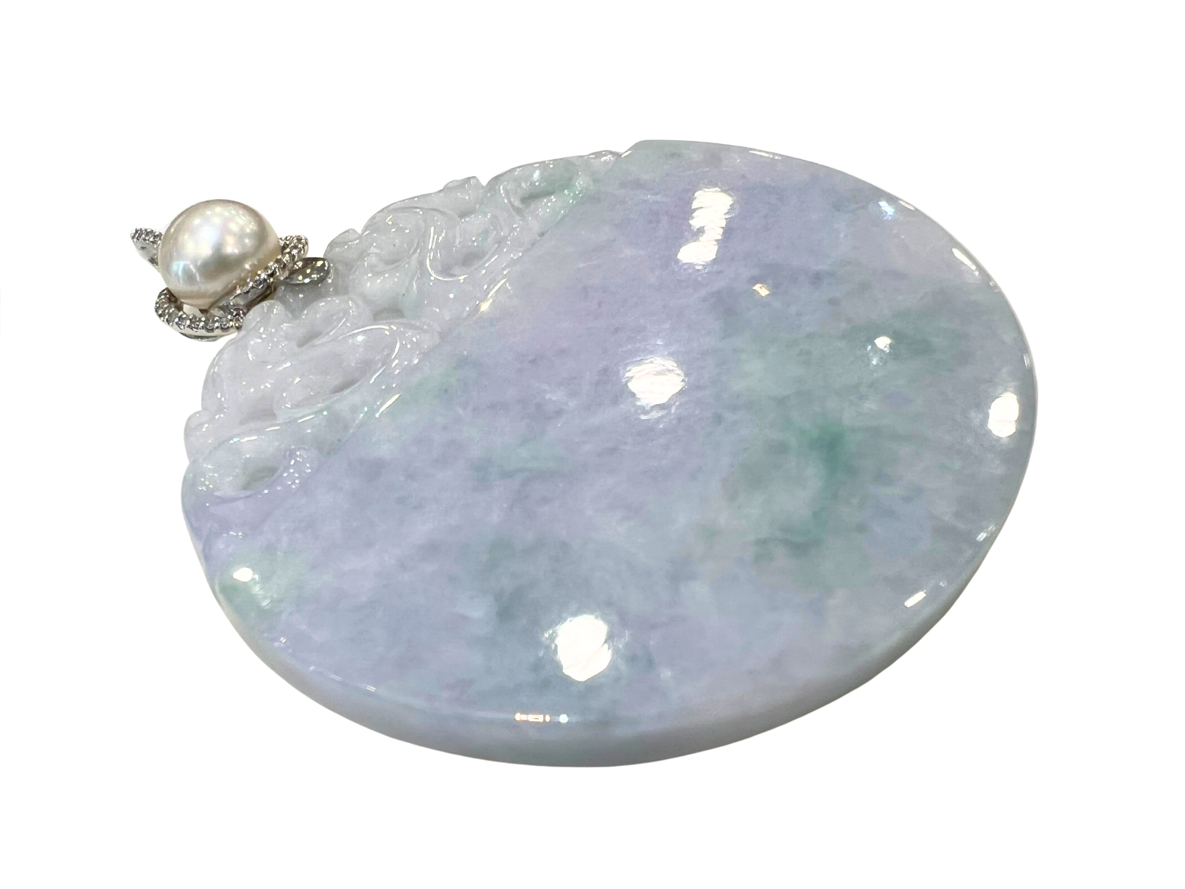 Natural Jadeite With White Gold Mabe Pearl Diamond Pendants Secondary image