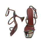 Amina Muaddi Made In Italy Gilda Sandal Rainbow Crystal Heels-Size 36.5